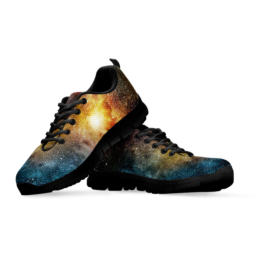 Blue Orange Stardust Galaxy Space Print Black Running Shoes