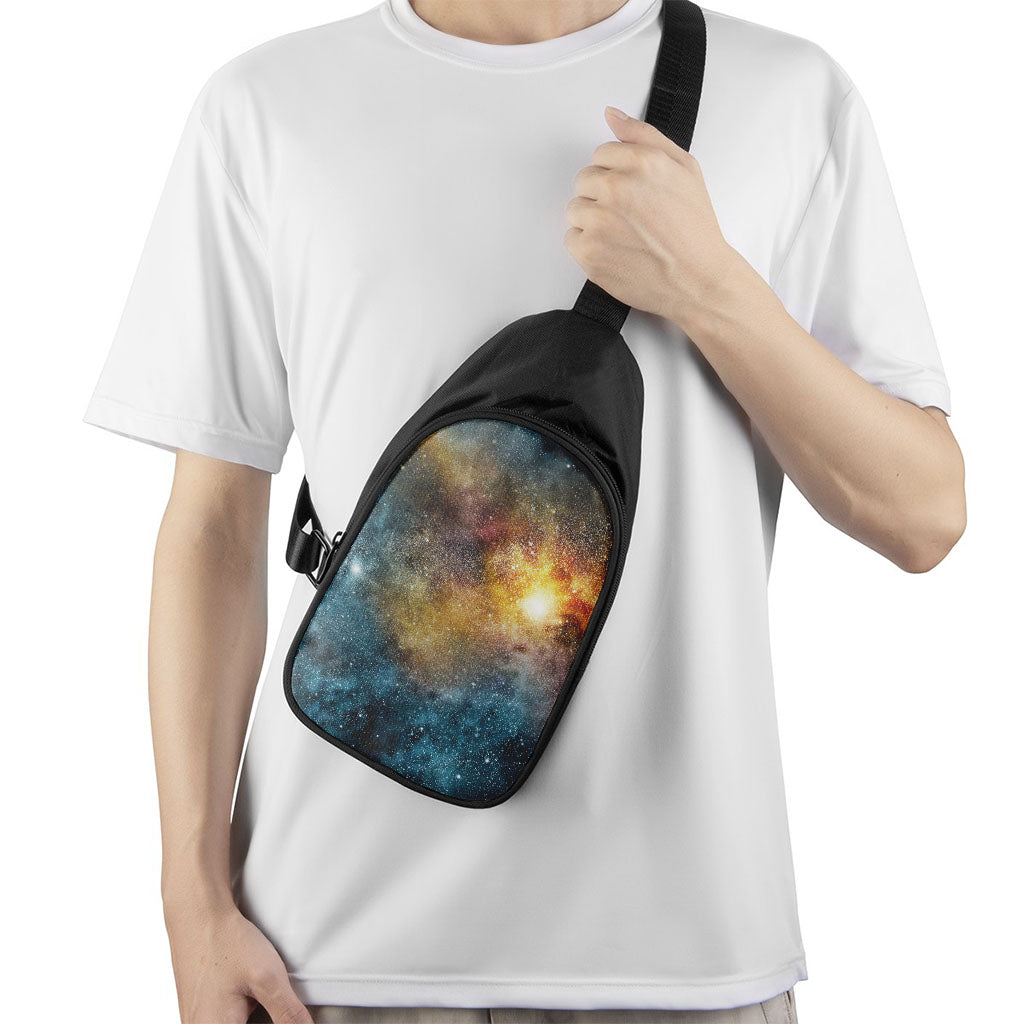 Blue Orange Stardust Galaxy Space Print Chest Bag