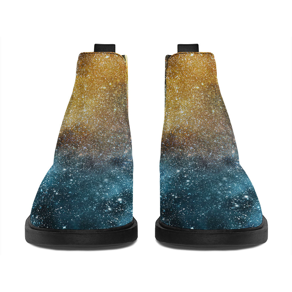 Blue Orange Stardust Galaxy Space Print Flat Ankle Boots