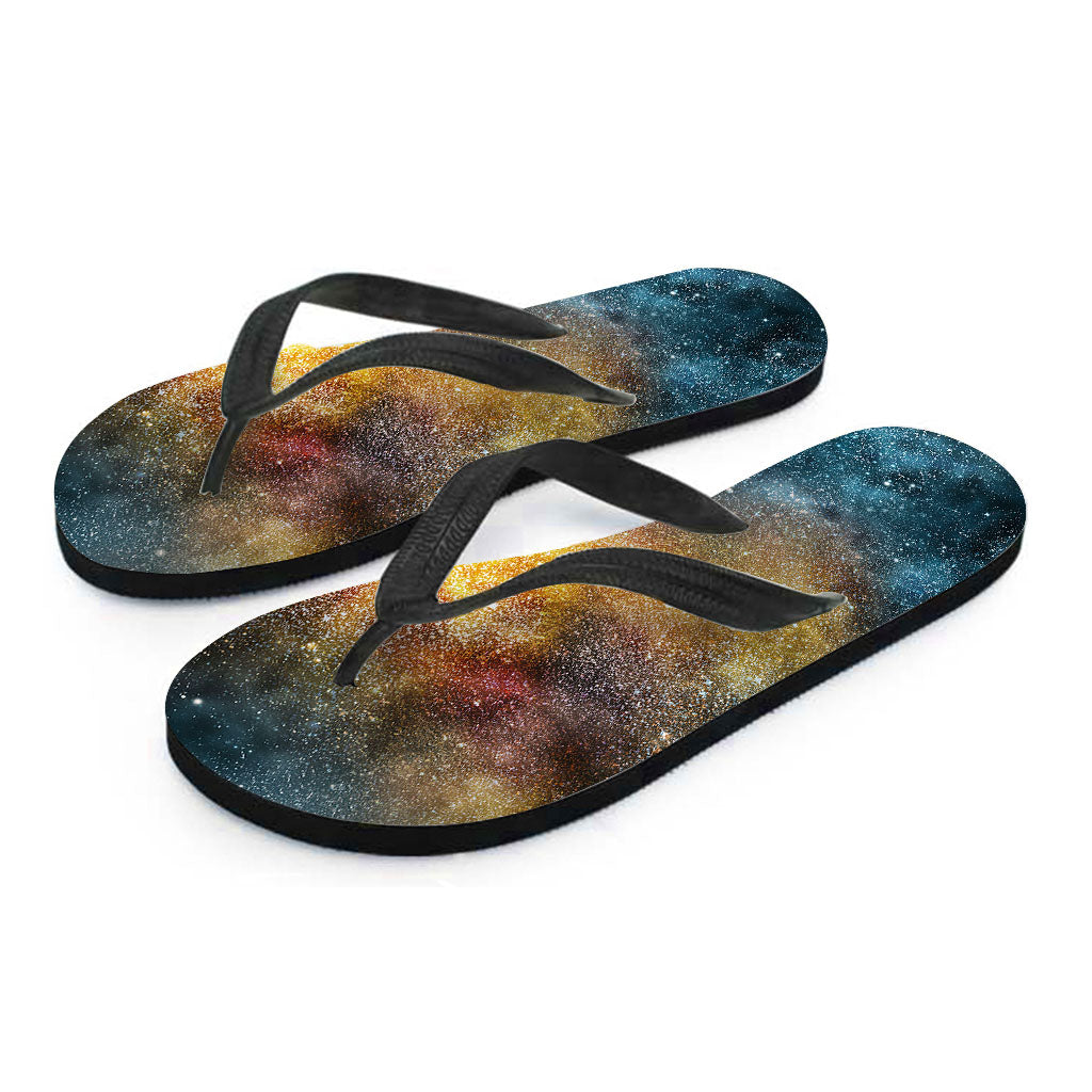 Blue Orange Stardust Galaxy Space Print Flip Flops