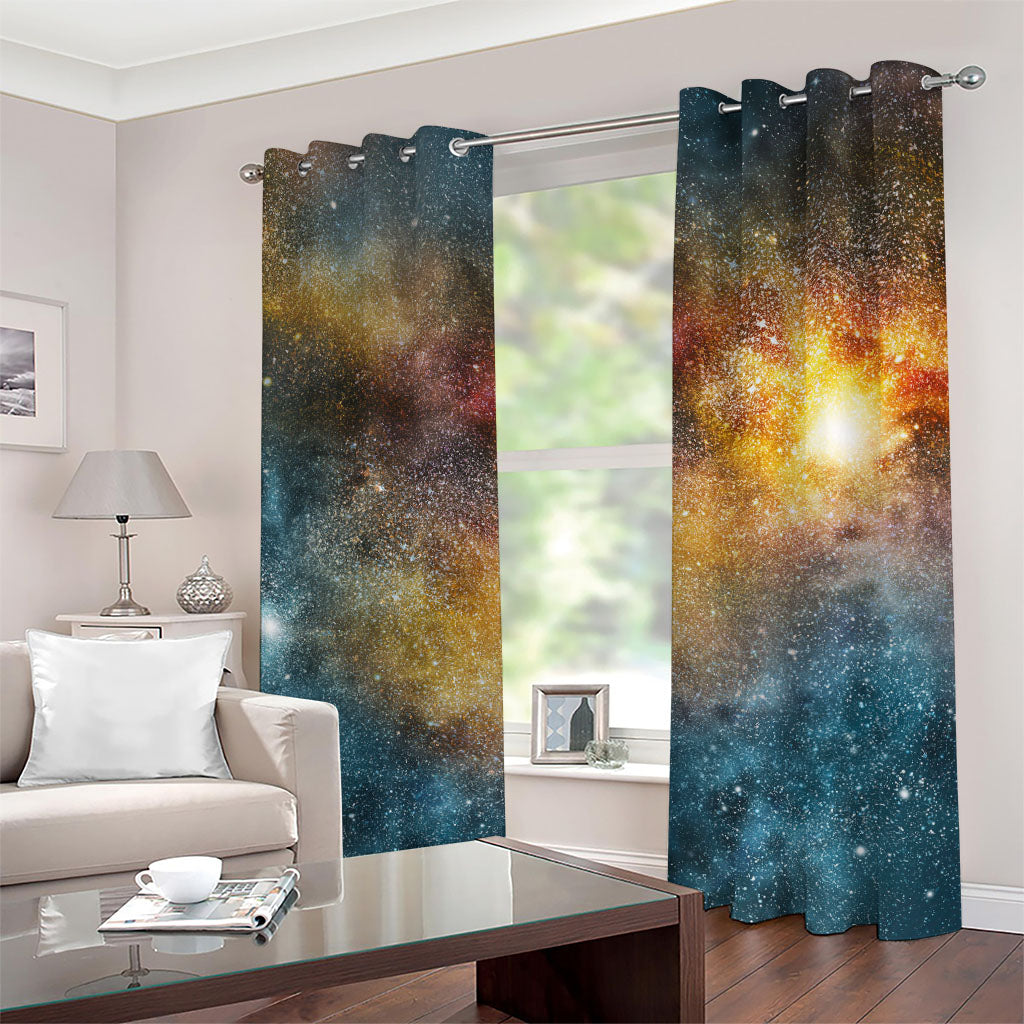 Blue Orange Stardust Galaxy Space Print Grommet Curtains