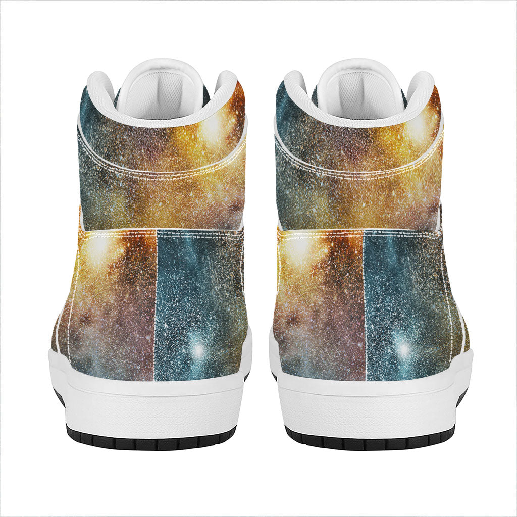 Blue Orange Stardust Galaxy Space Print High Top Leather Sneakers