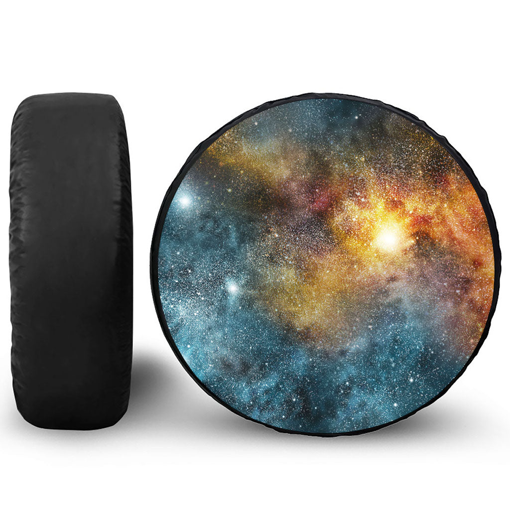 Blue Orange Stardust Galaxy Space Print Leather Spare Tire Cover