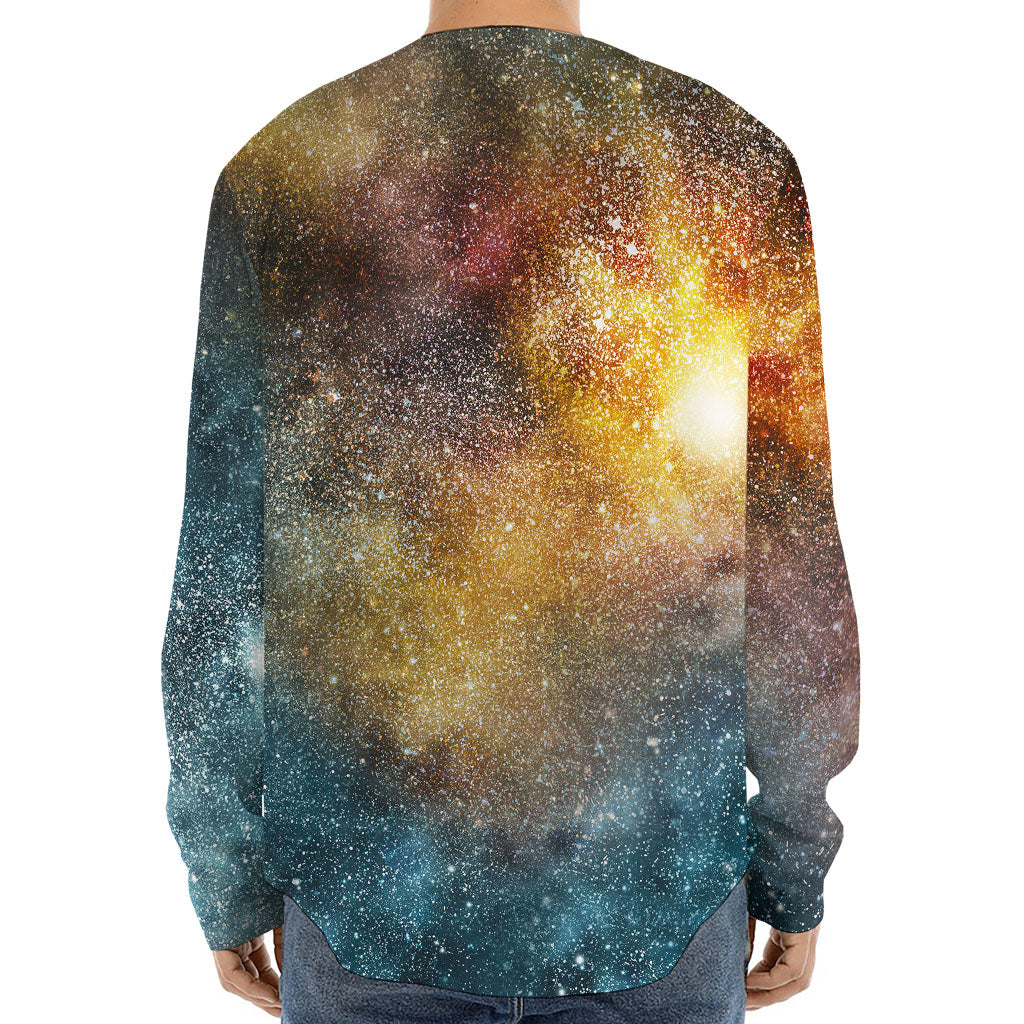 Blue Orange Stardust Galaxy Space Print Long Sleeve Baseball Jersey