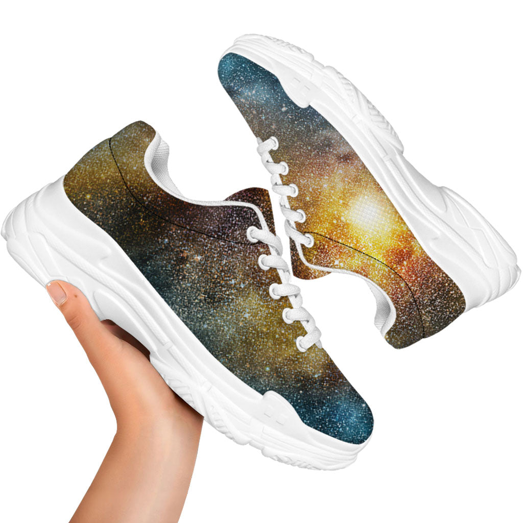 Blue Orange Stardust Galaxy Space Print White Chunky Shoes