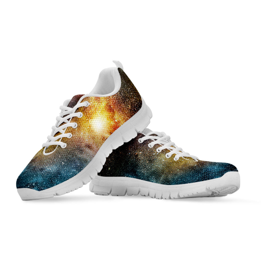 Blue Orange Stardust Galaxy Space Print White Running Shoes