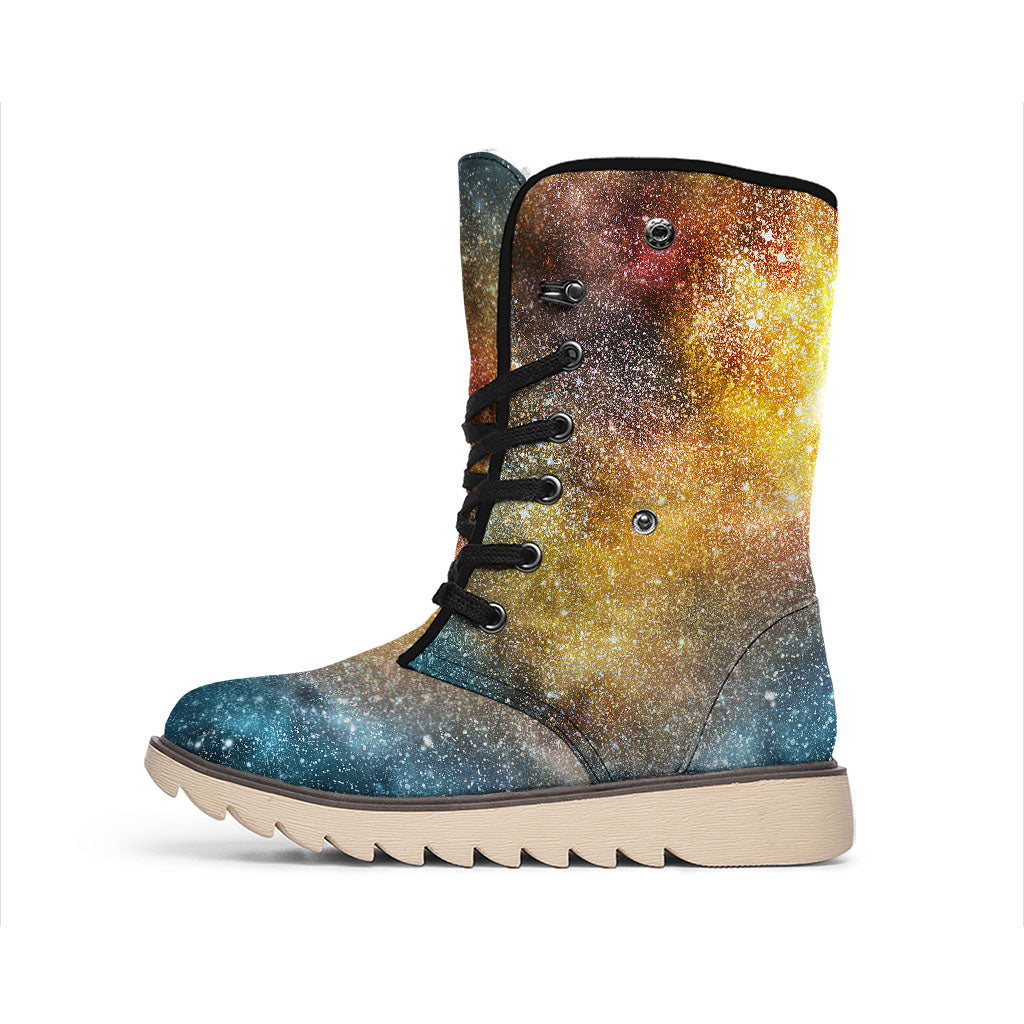 Blue Orange Stardust Galaxy Space Print Winter Boots