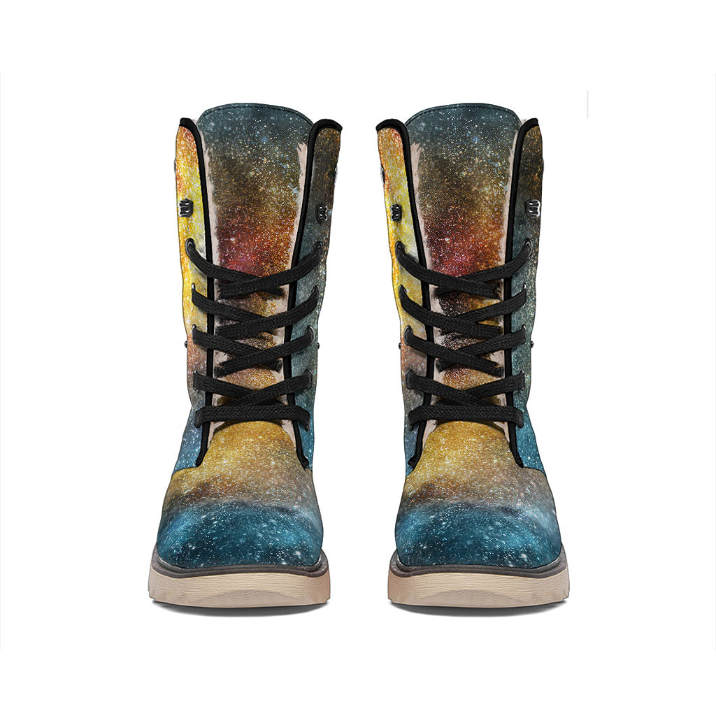 Blue Orange Stardust Galaxy Space Print Winter Boots