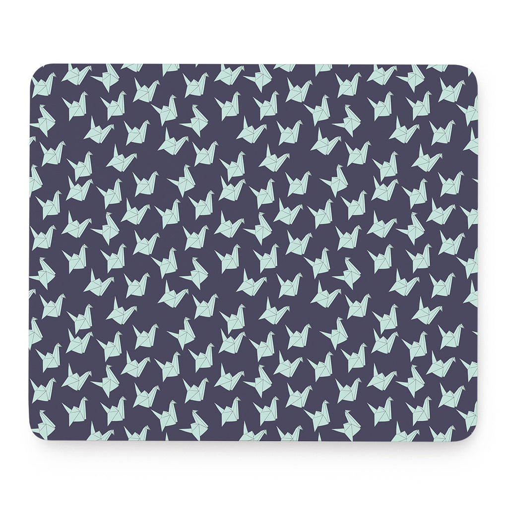 Blue Origami Crane Pattern Print Mouse Pad
