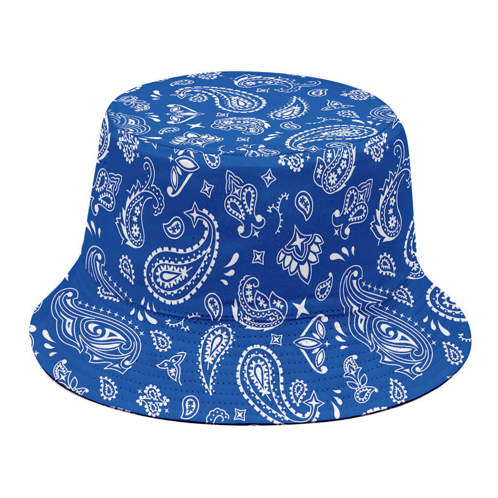 Blue Paisley Bandana Pattern Print Bucket Hat