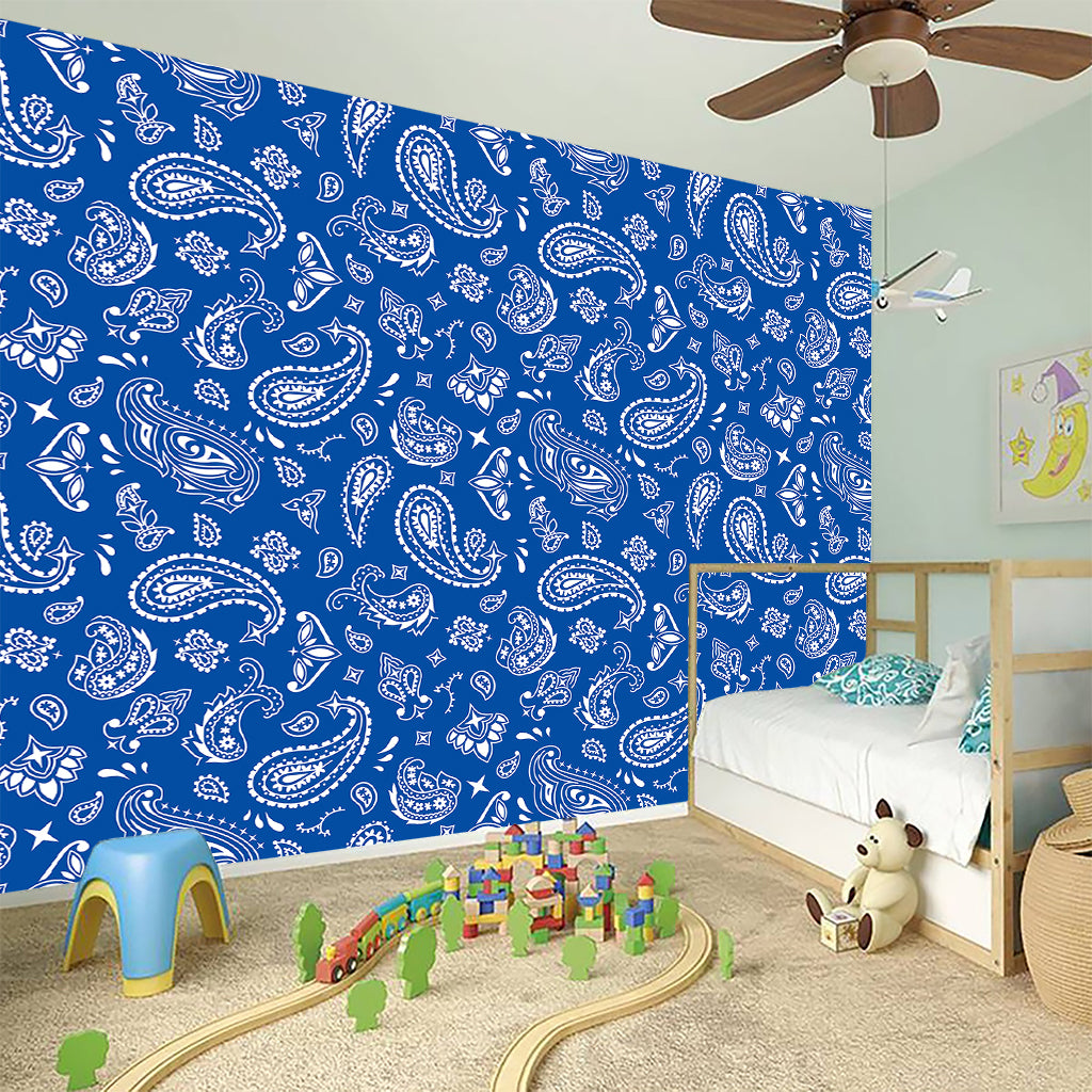 Blue Paisley Bandana Pattern Print Wall Sticker