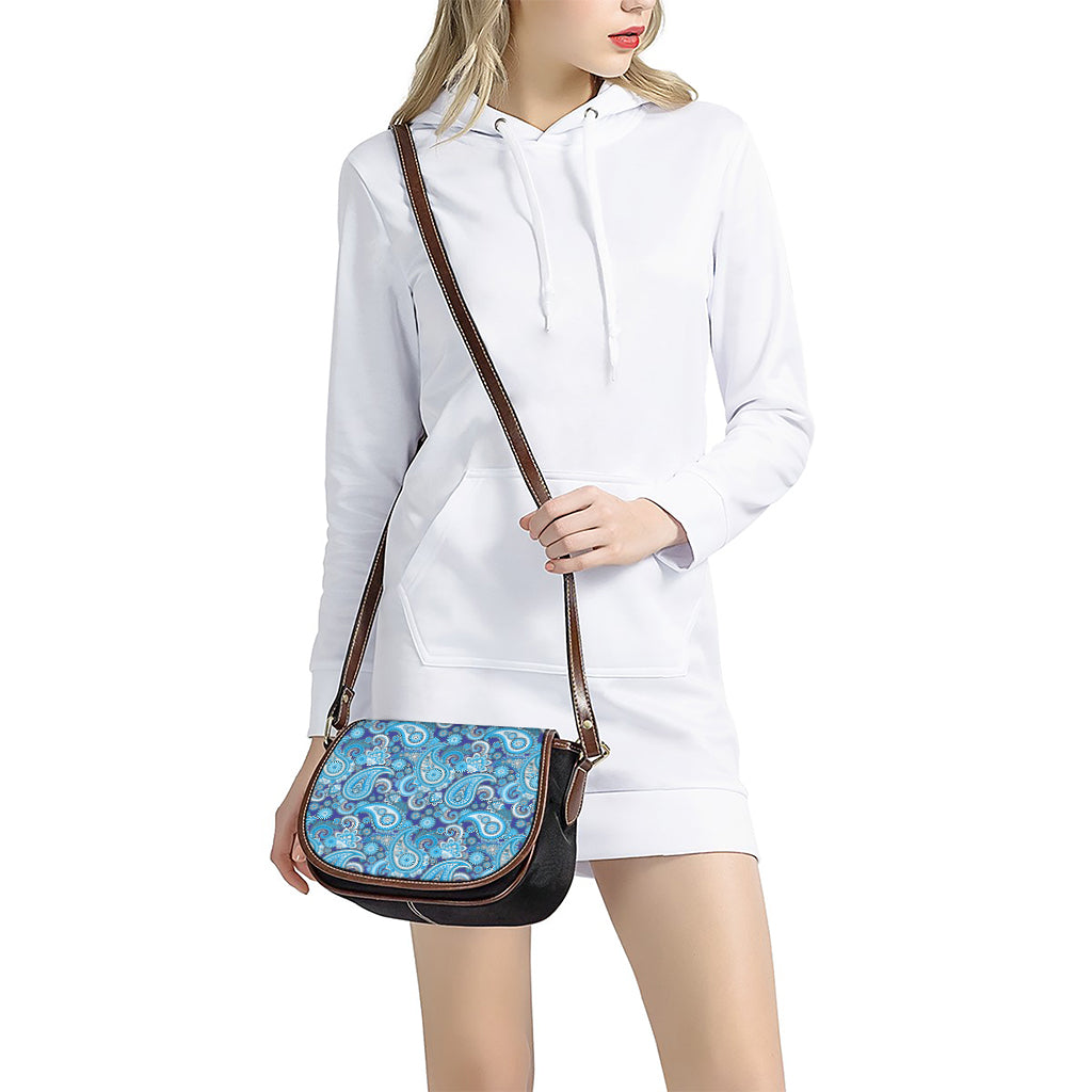 Blue Paisley Pattern Print Saddle Bag