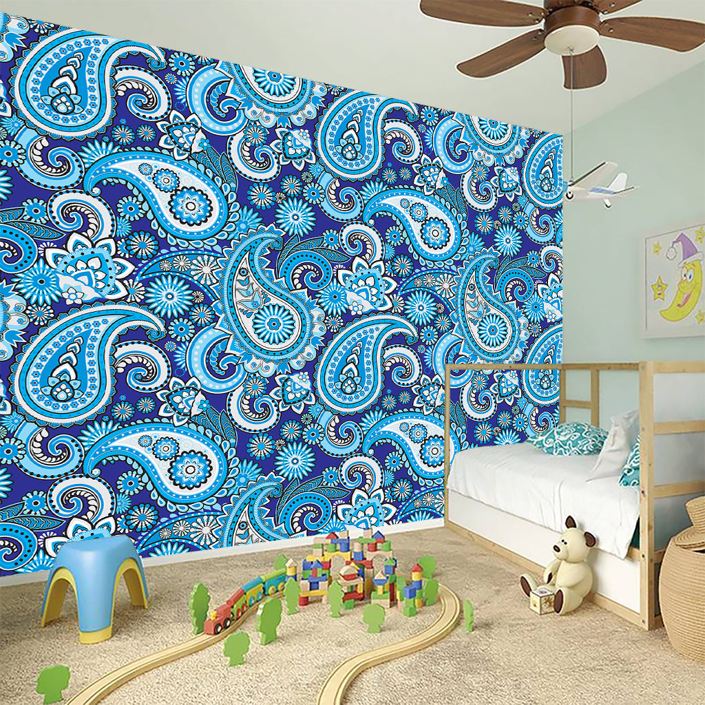 Blue Paisley Pattern Print Wall Sticker