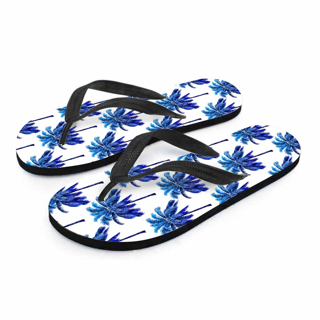 Blue Palm Tree Pattern Print Flip Flops