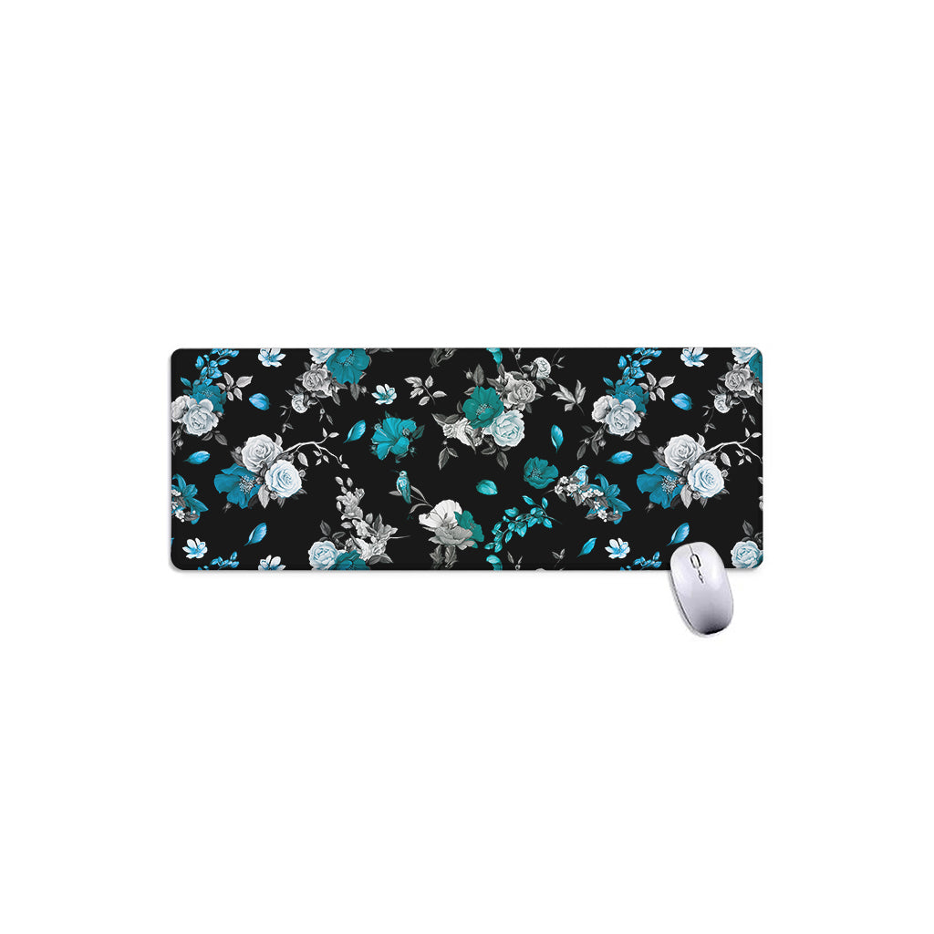 Blue Peony And Grey Rose Floral Print Extended Mouse Pad