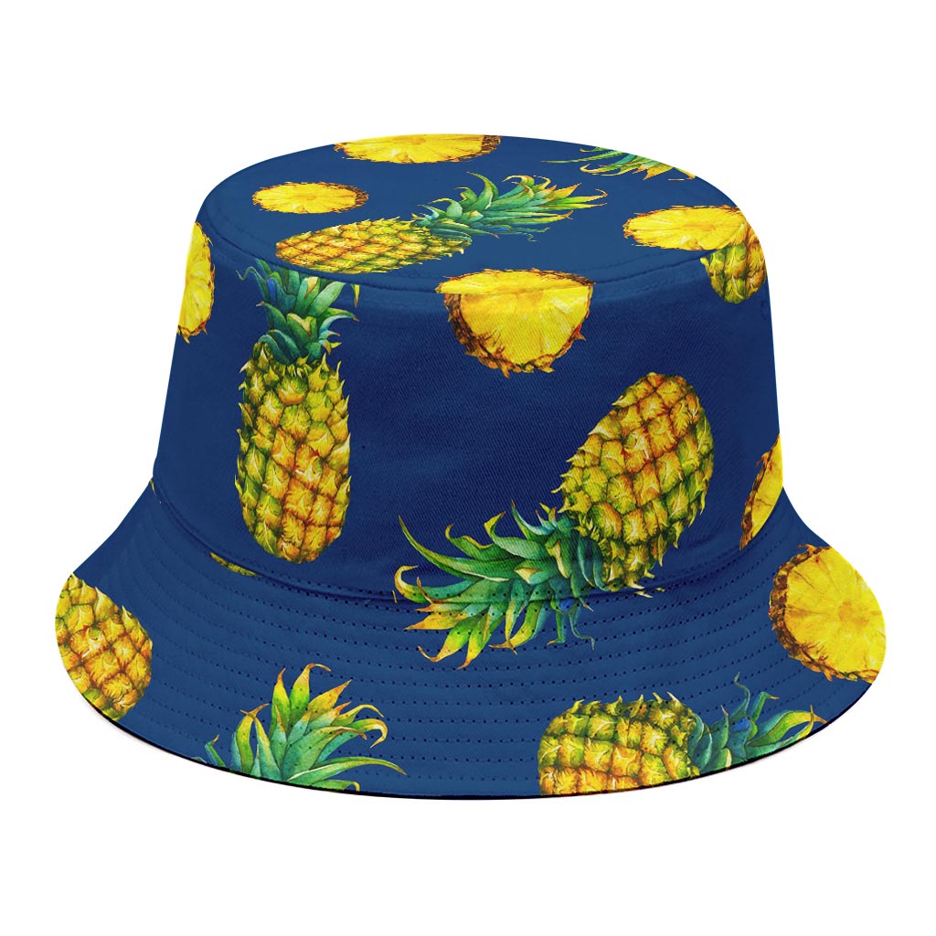 Blue Pineapple Pattern Print Bucket Hat