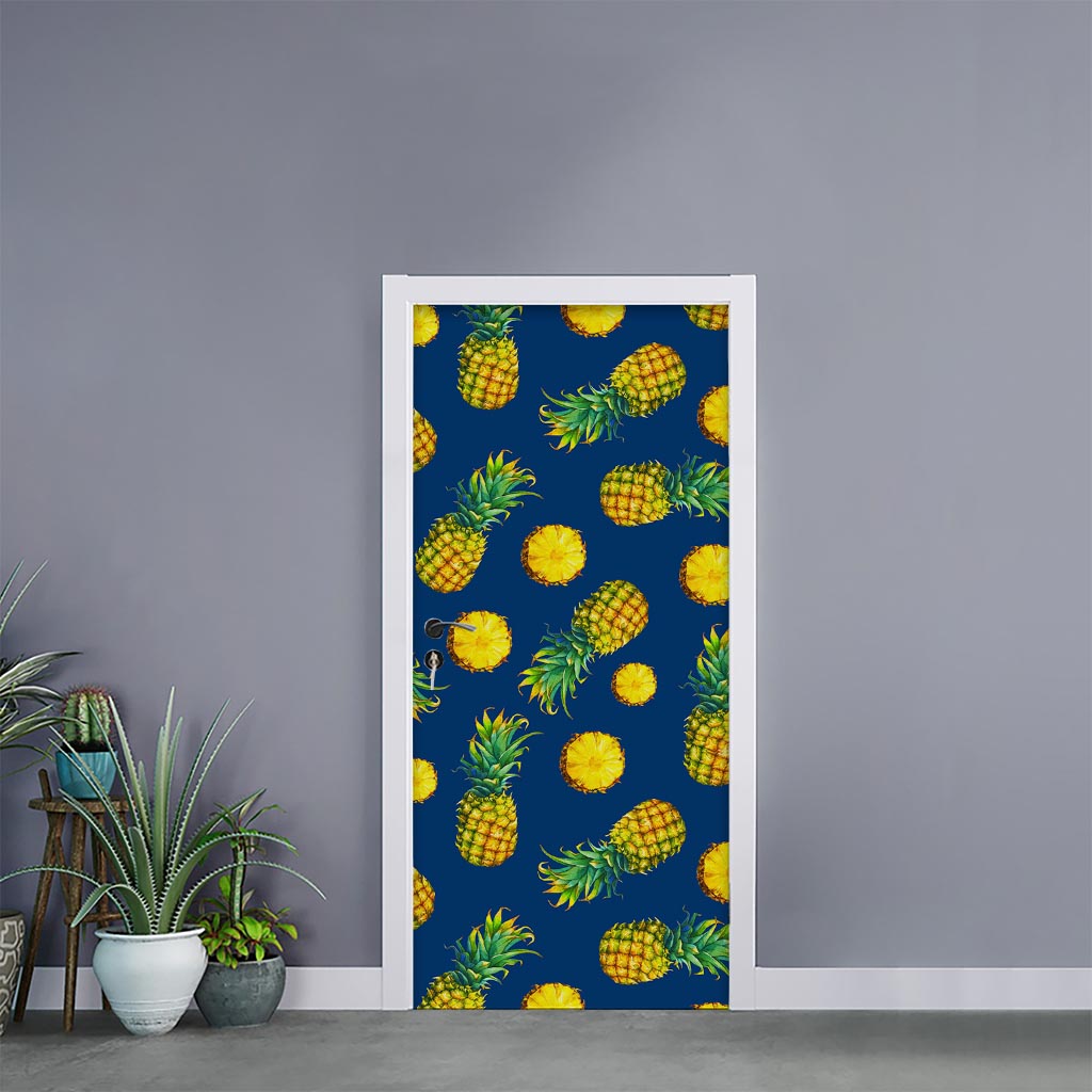 Blue Pineapple Pattern Print Door Sticker