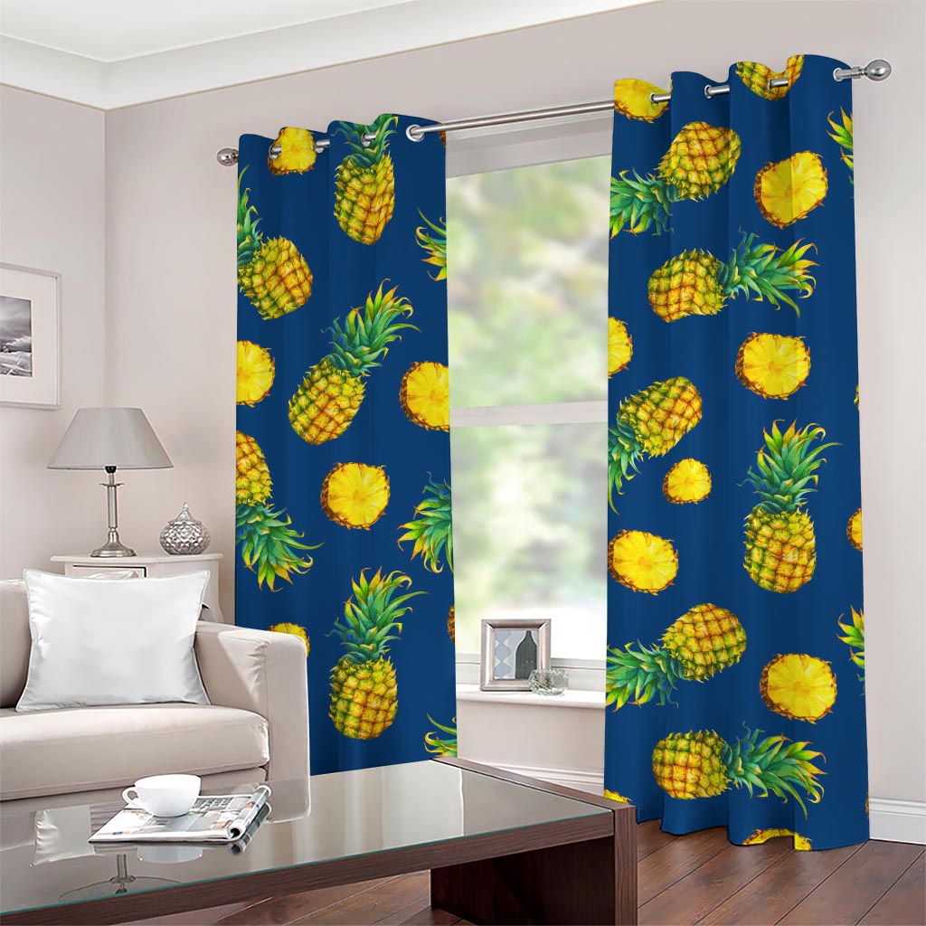 Blue Pineapple Pattern Print Grommet Curtains