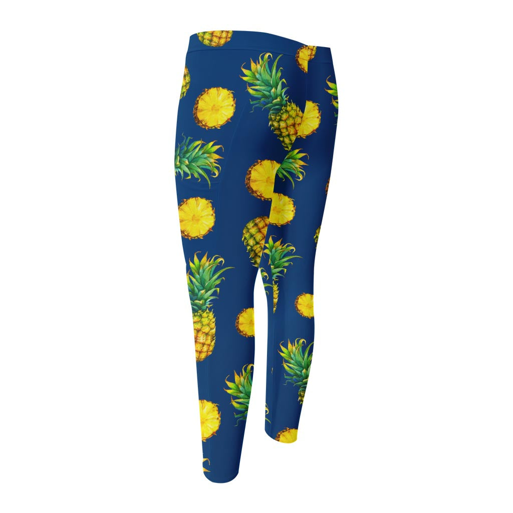 Blue Pineapple Pattern Print Men's Compression Pants