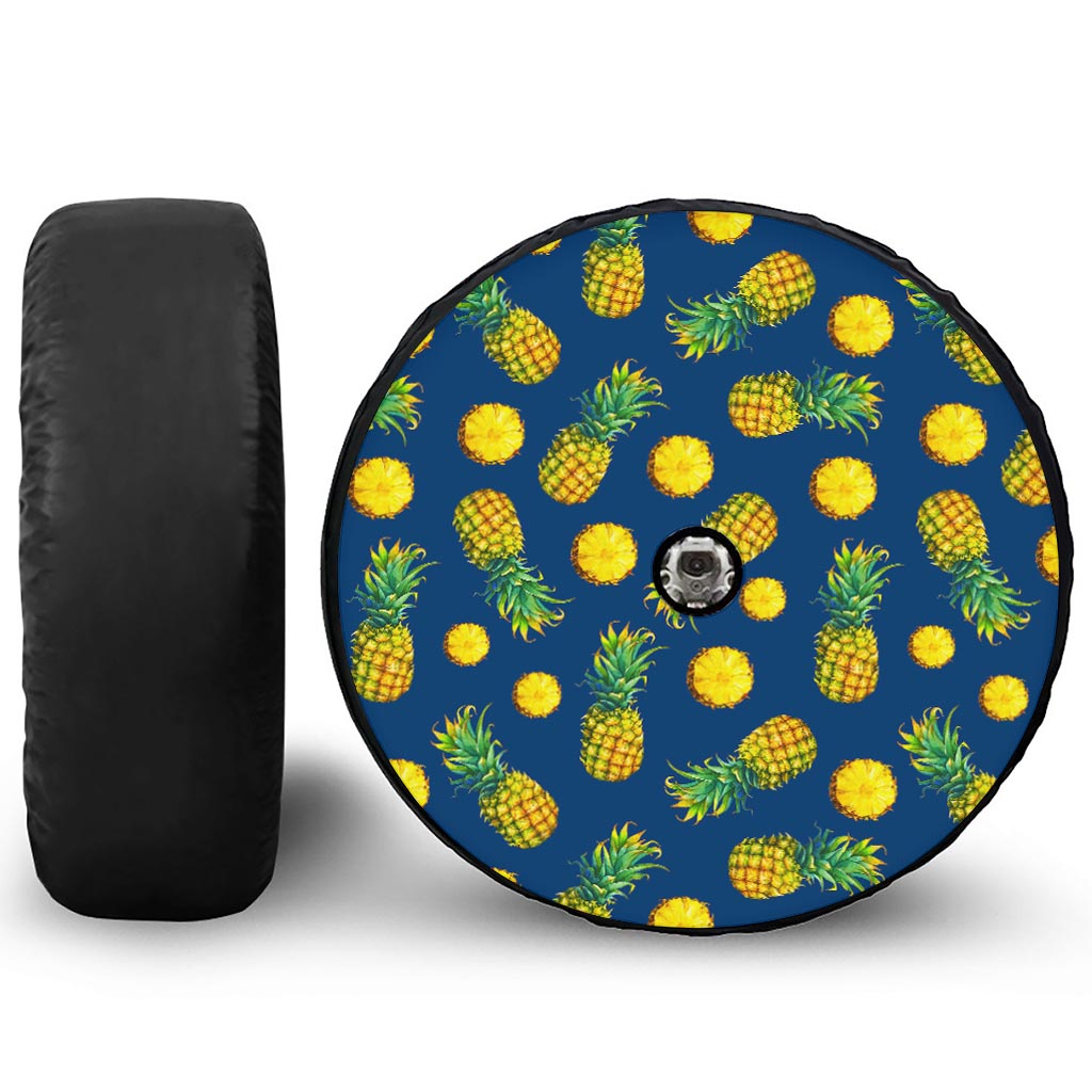 Blue Pineapple Pattern Print Tire Cover With Camera Hole