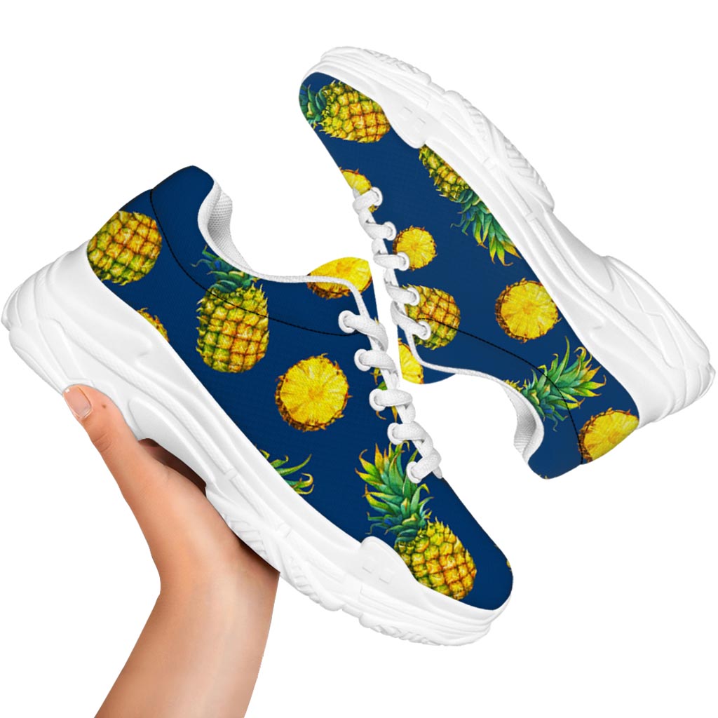 Blue Pineapple Pattern Print White Chunky Shoes