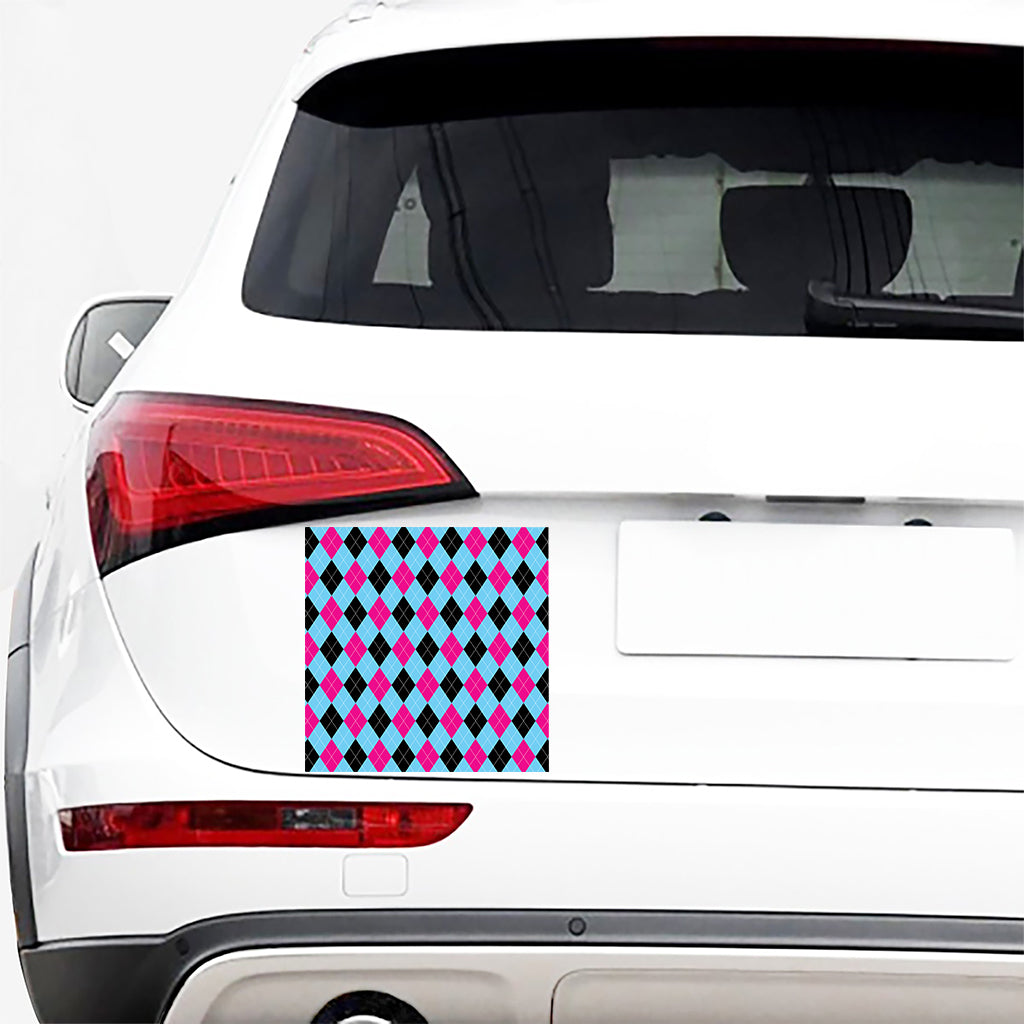 Blue Pink And Black Argyle Pattern Print Car Sticker