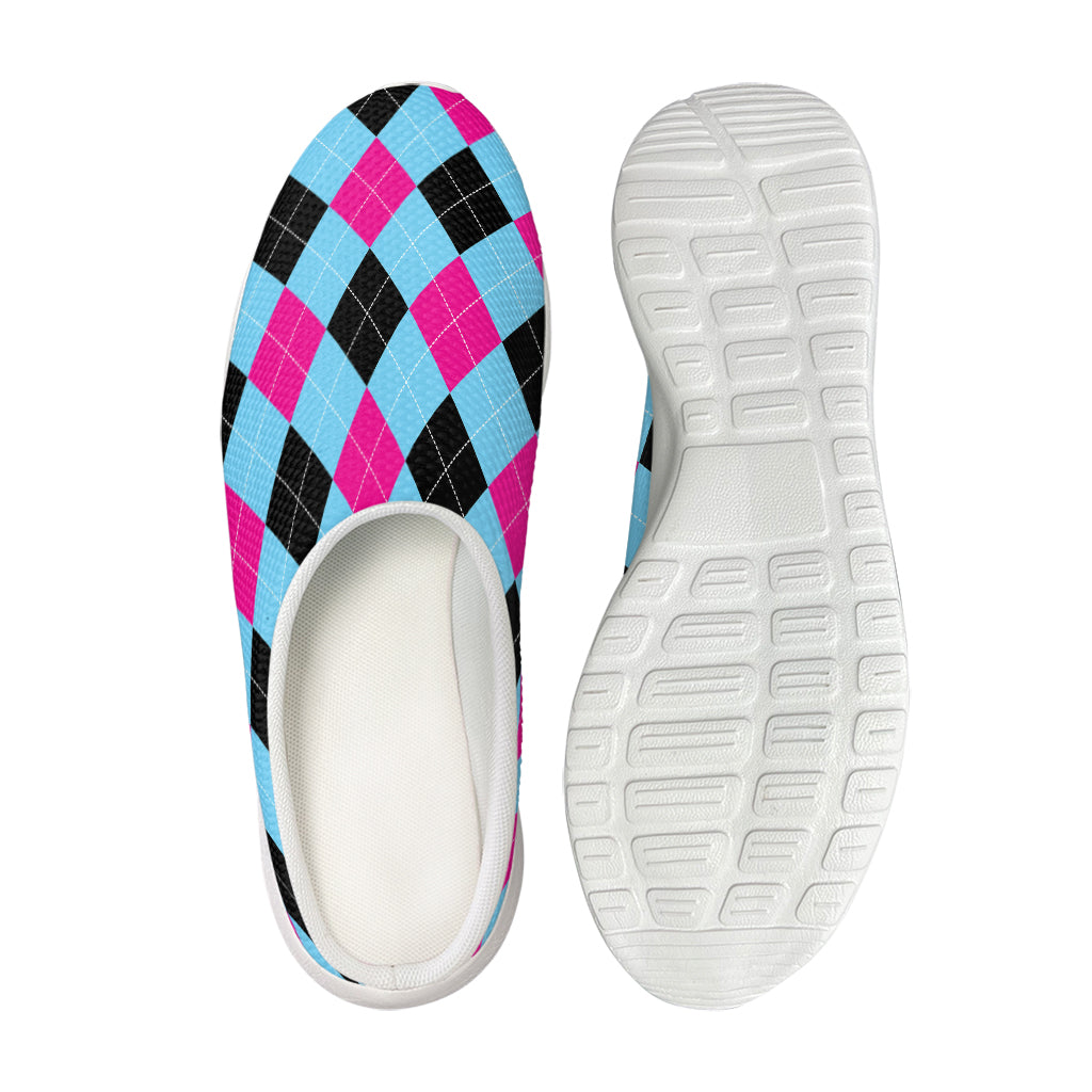 Blue Pink And Black Argyle Pattern Print Mesh Casual Shoes