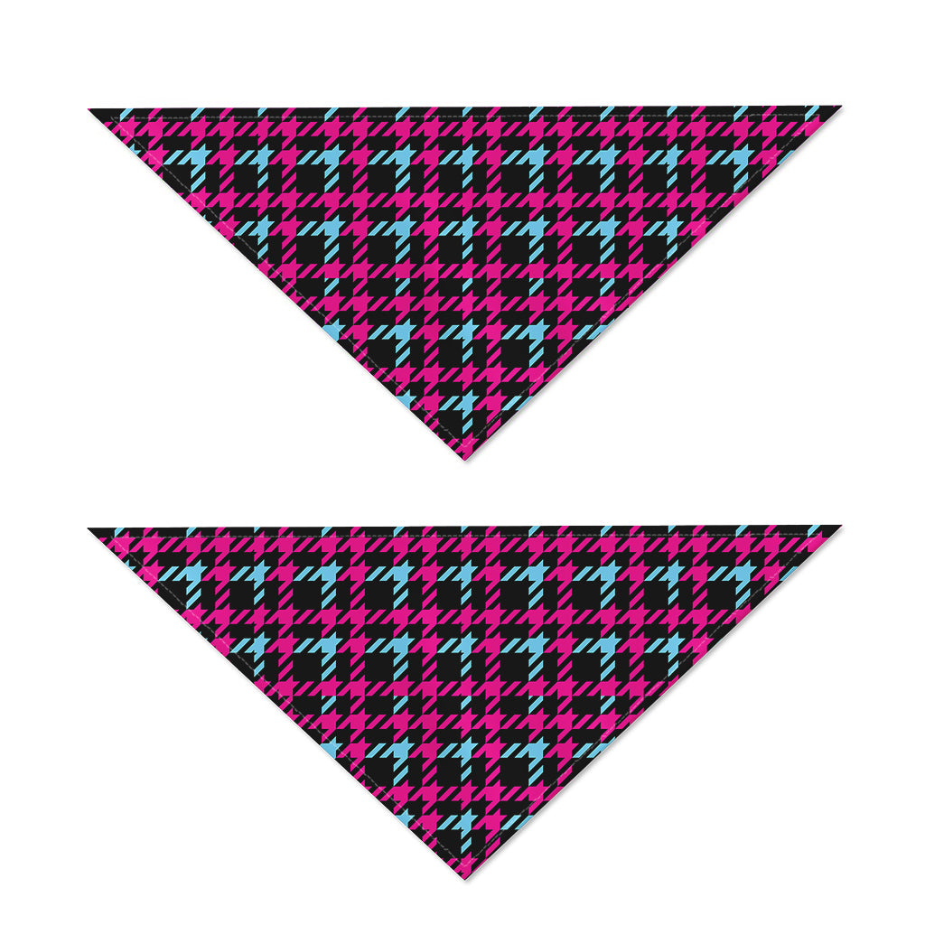 Blue Pink And Black Houndstooth Print Dog Bandana
