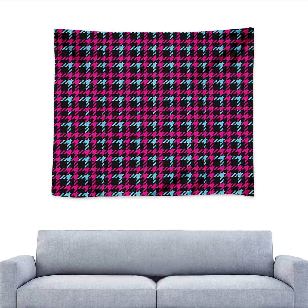 Blue Pink And Black Houndstooth Print Tapestry