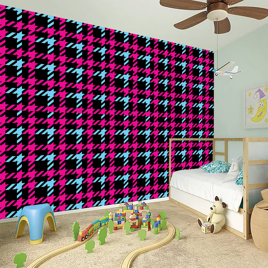 Blue Pink And Black Houndstooth Print Wall Sticker