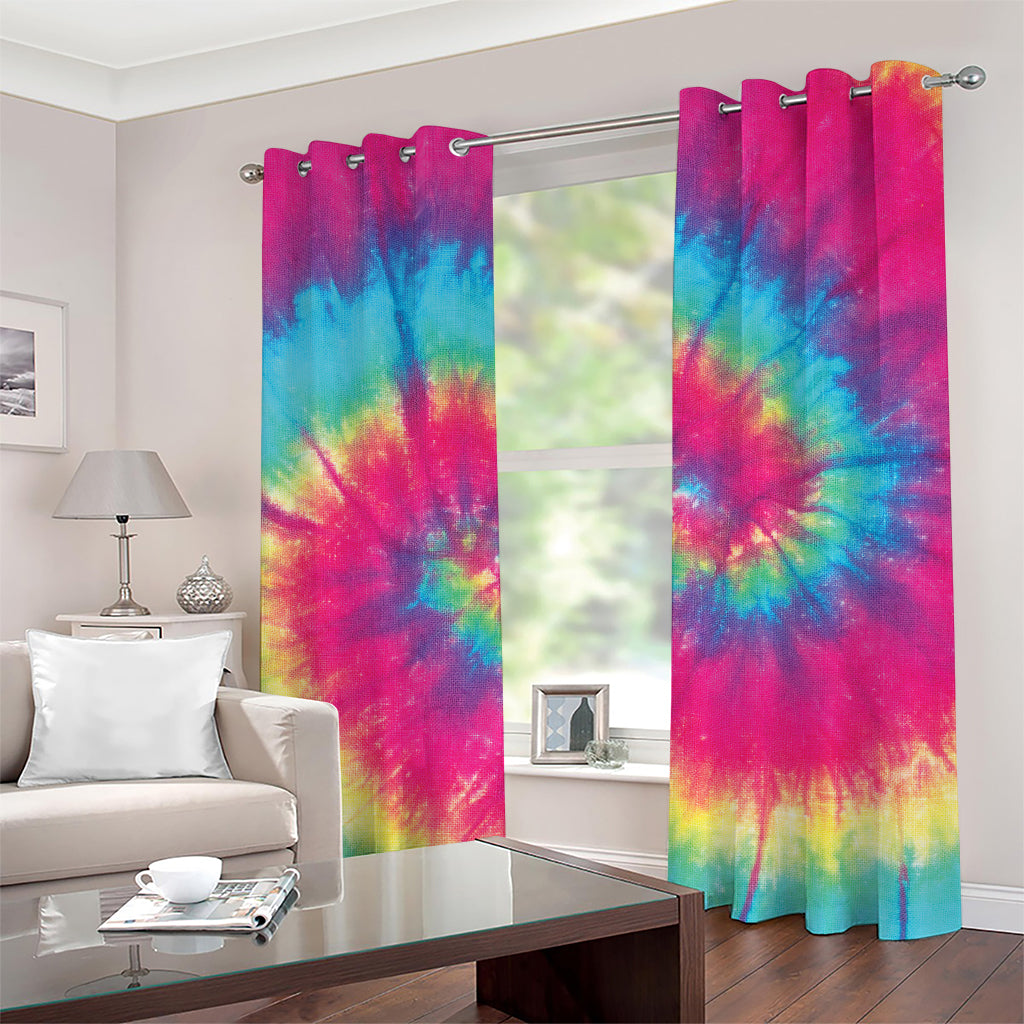 Blue Pink And Yellow Tie Dye Print Grommet Curtains
