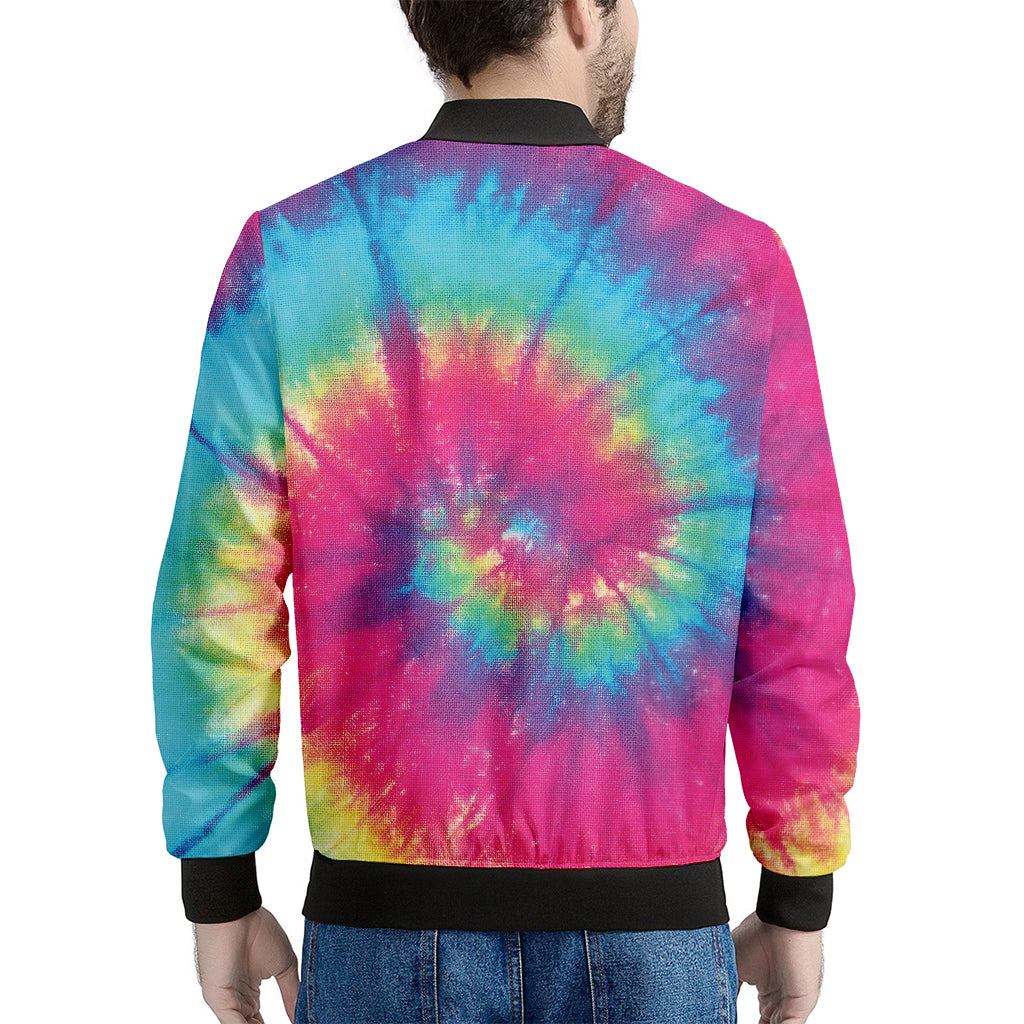 Blue Pink And Yellow Tie Dye Print Men's Bomber Jacket
