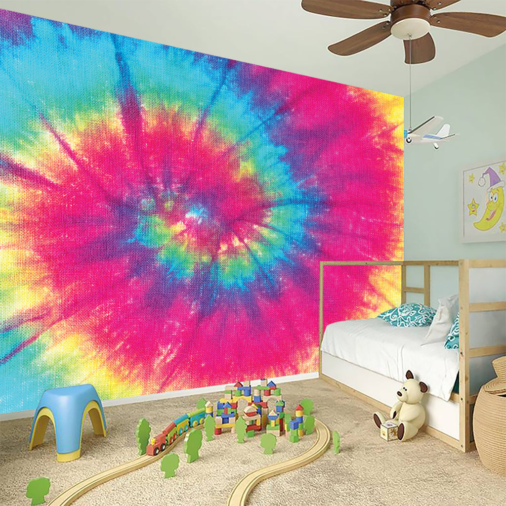 Blue Pink And Yellow Tie Dye Print Wall Sticker