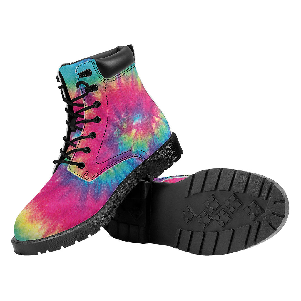 Blue Pink And Yellow Tie Dye Print Work Boots