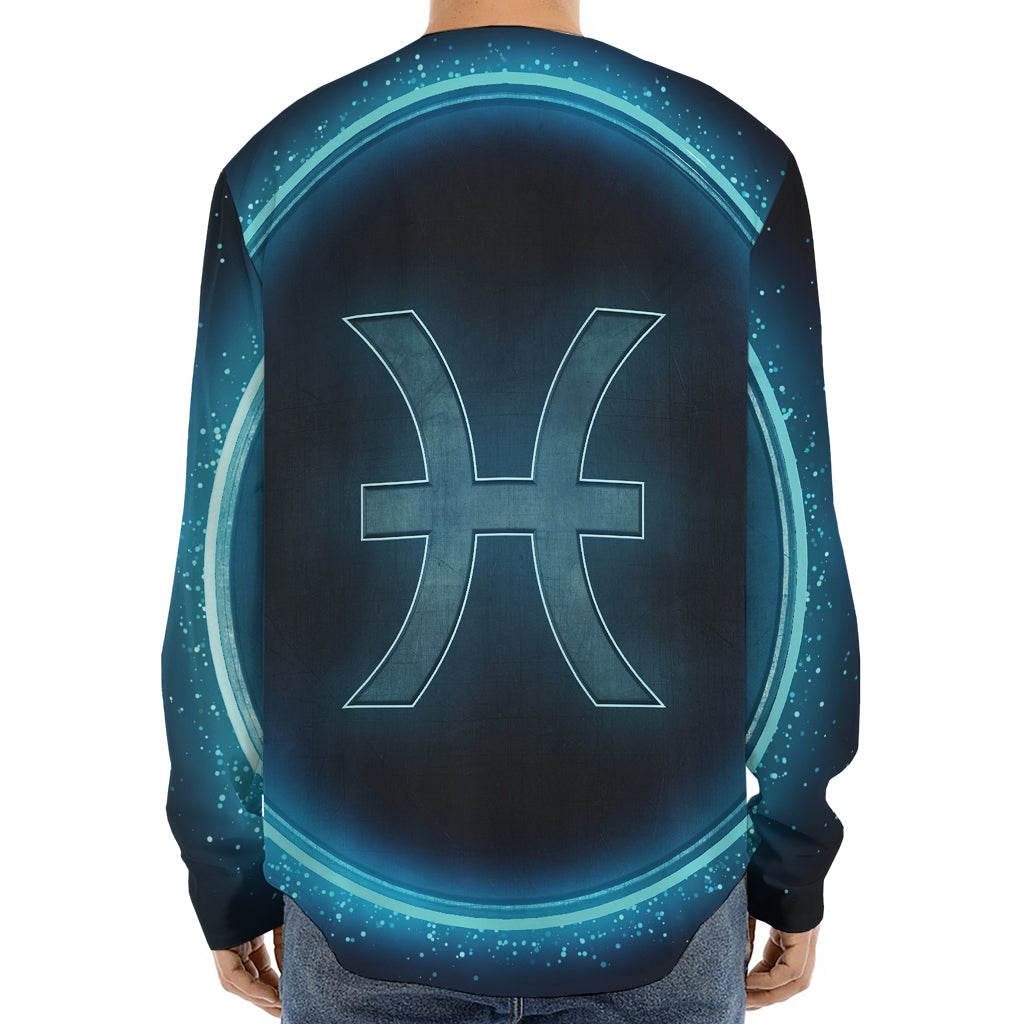 Blue Pisces Zodiac Sign Print Long Sleeve Baseball Jersey