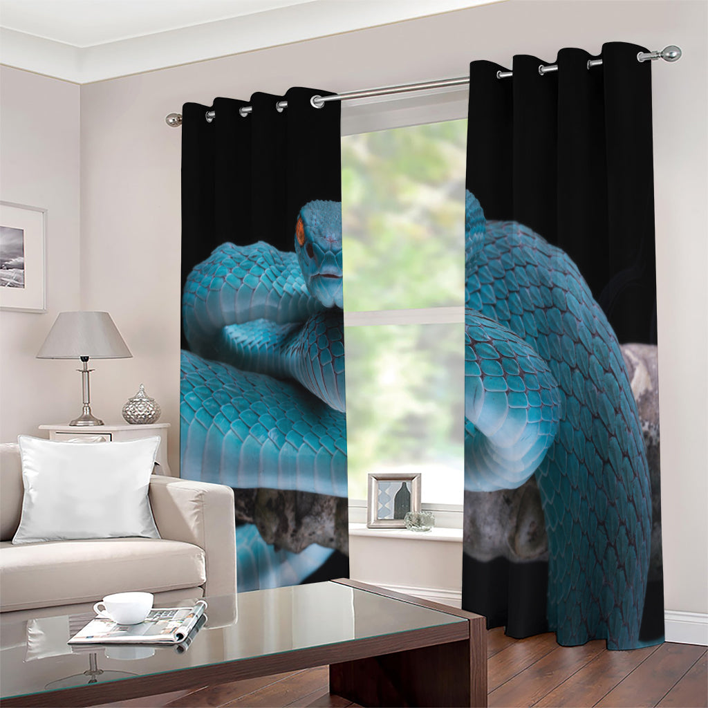 Blue Pit Viper Snake Print Extra Wide Grommet Curtains