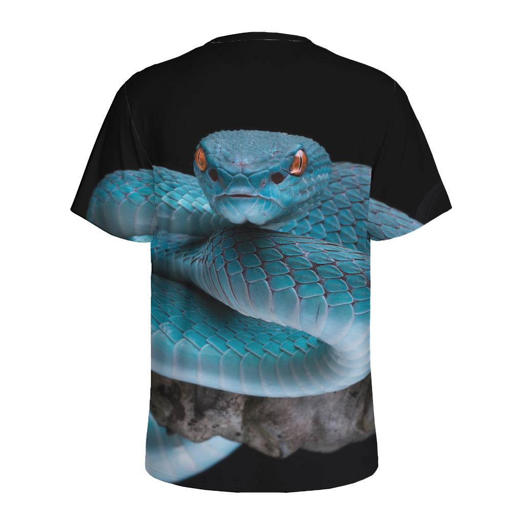 Blue Pit Viper Snake Print Men's Sports T-Shirt