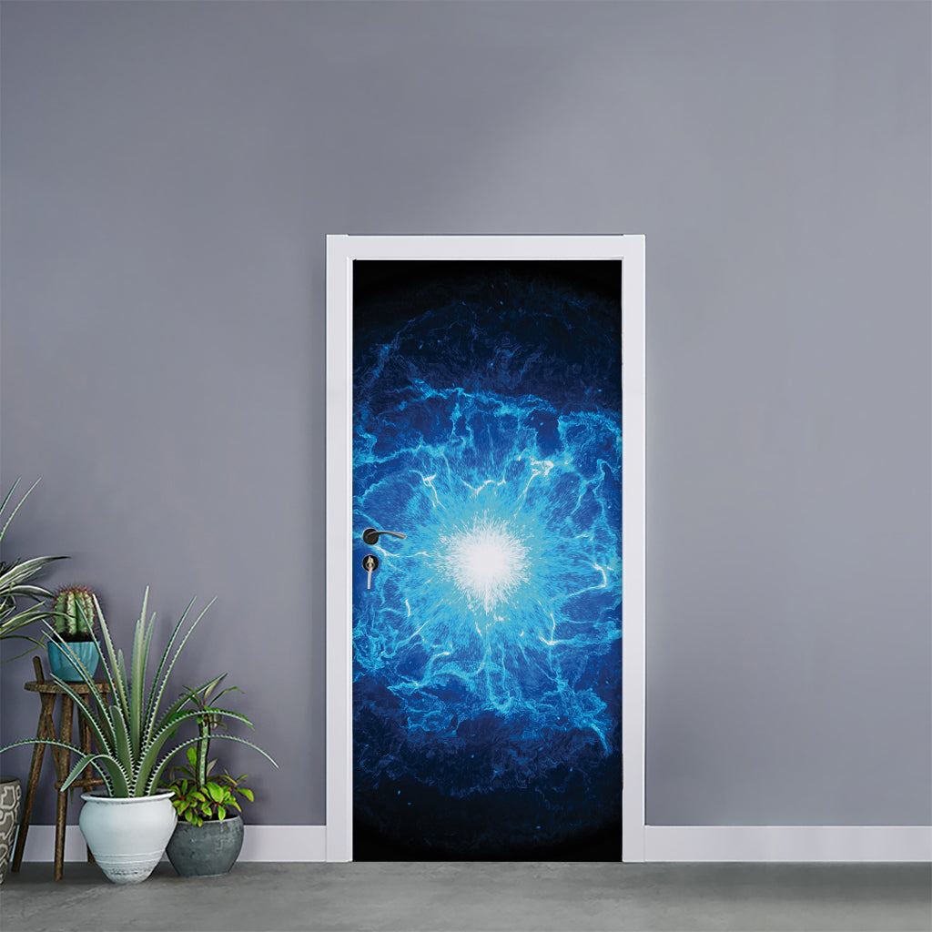 Blue Plasma Energy Print Door Sticker