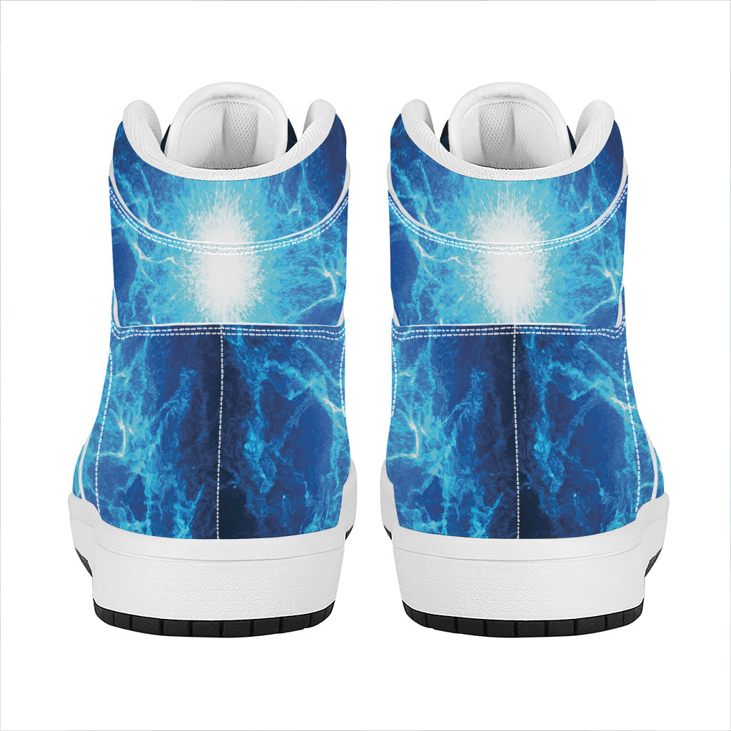 Blue Plasma Energy Print High Top Leather Sneakers