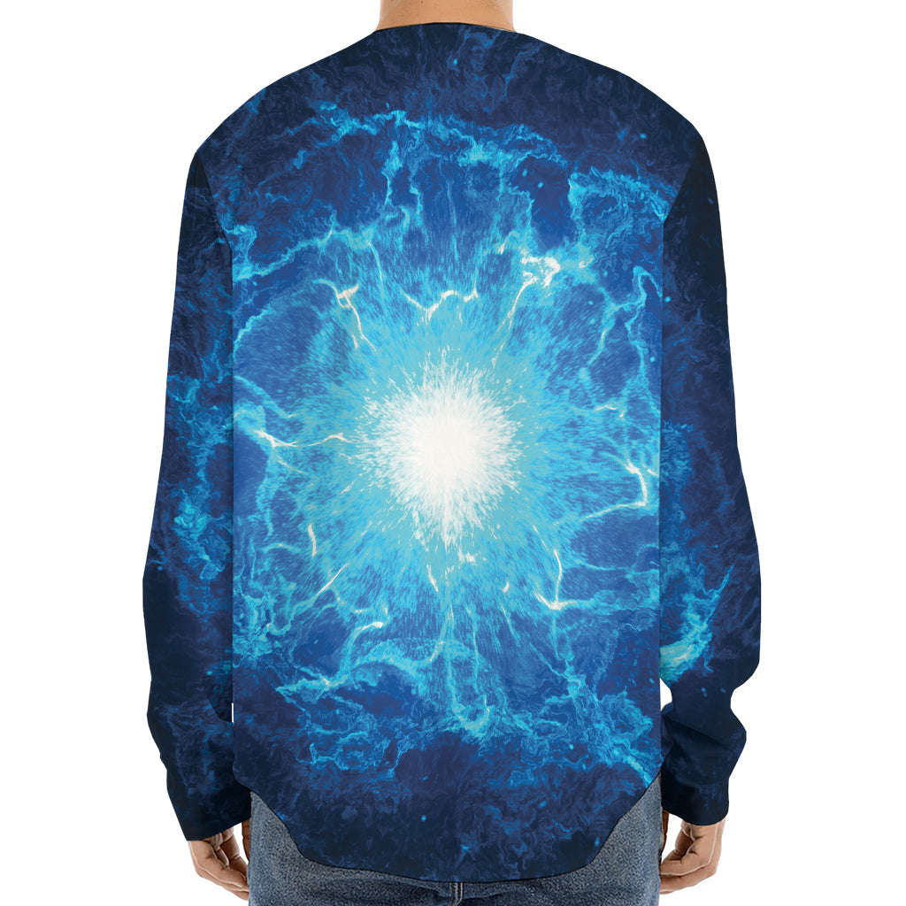 Blue Plasma Energy Print Long Sleeve Baseball Jersey