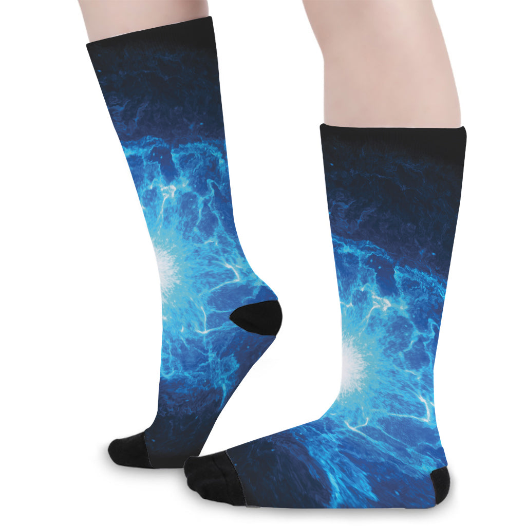 Blue Plasma Energy Print Long Socks