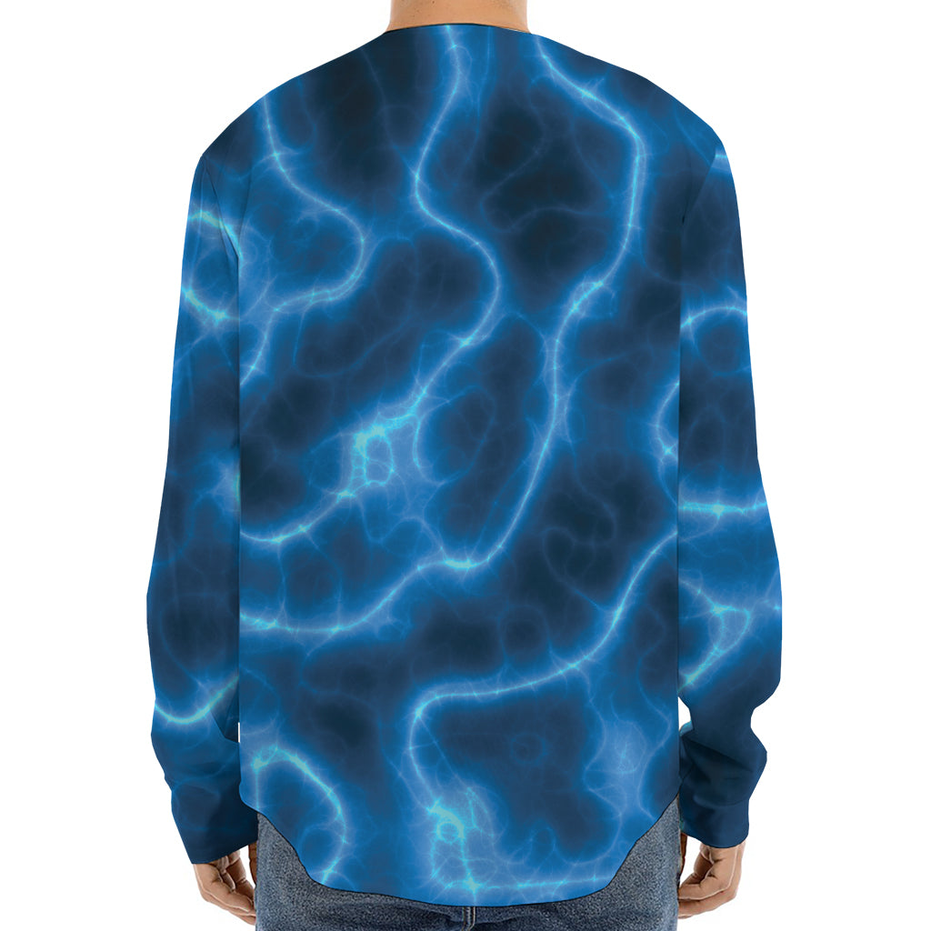 Blue Plasma Print Long Sleeve Baseball Jersey