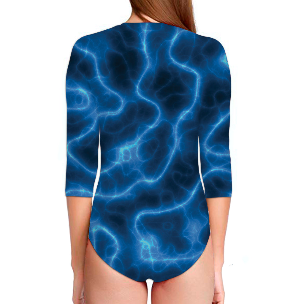 Blue Plasma Print Long Sleeve Swimsuit