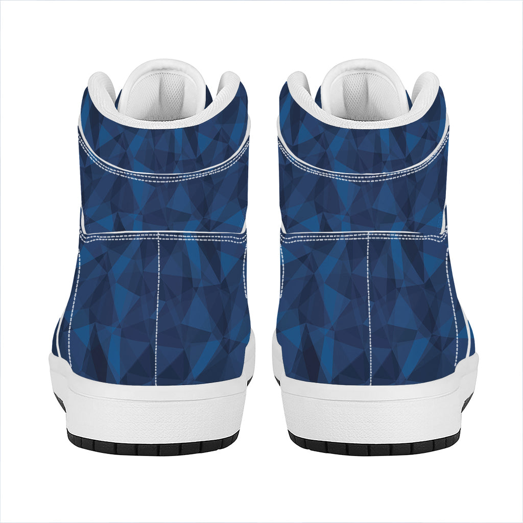 Blue Polygonal Geometric Print High Top Leather Sneakers