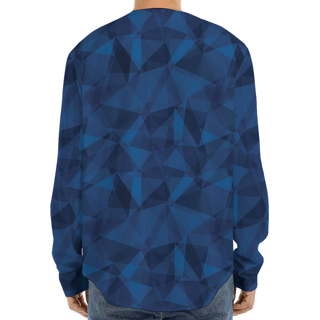 Blue Polygonal Geometric Print Long Sleeve Baseball Jersey