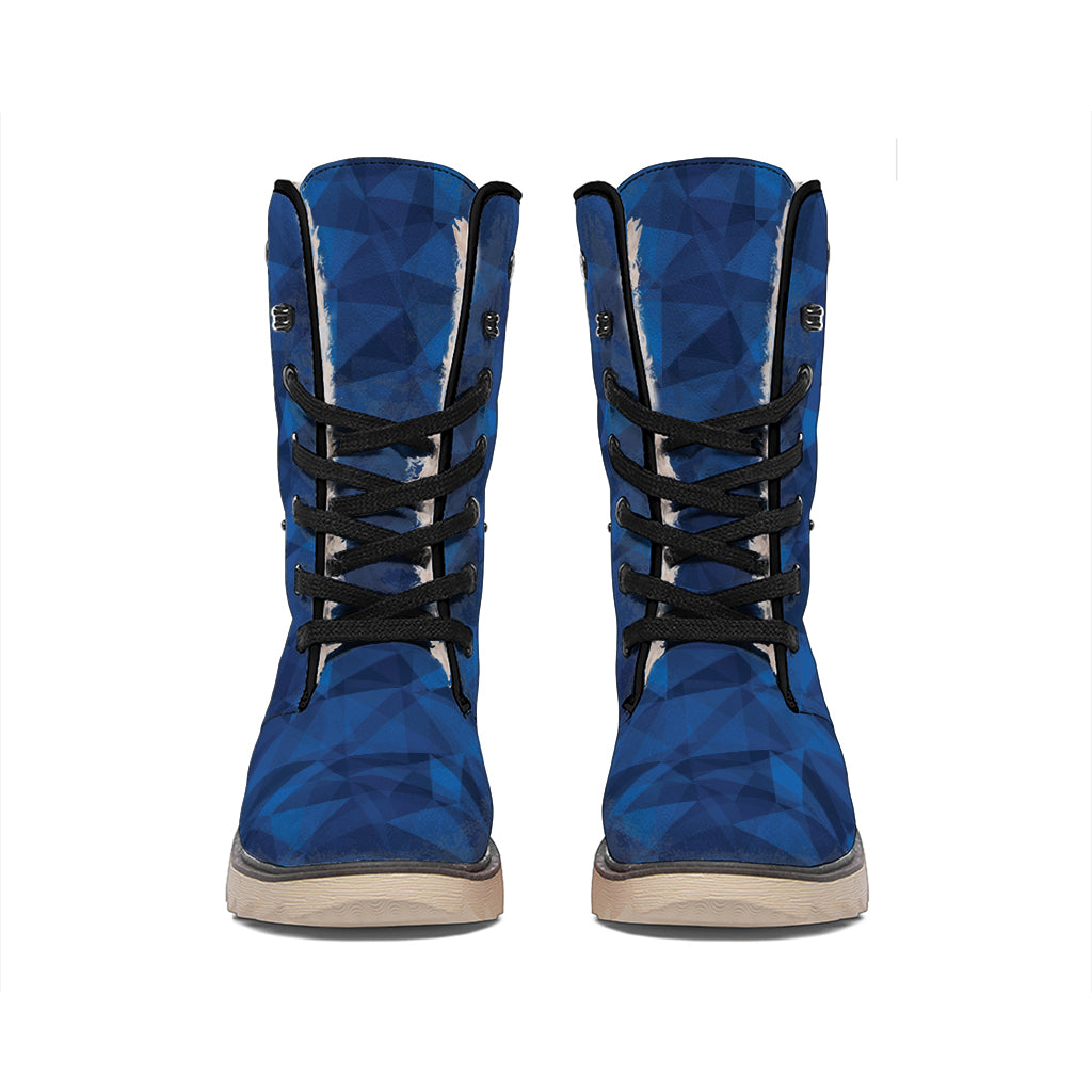 Blue Polygonal Geometric Print Winter Boots