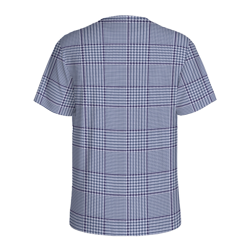Blue Prince of Wales Check Print Men's Sports T-Shirt