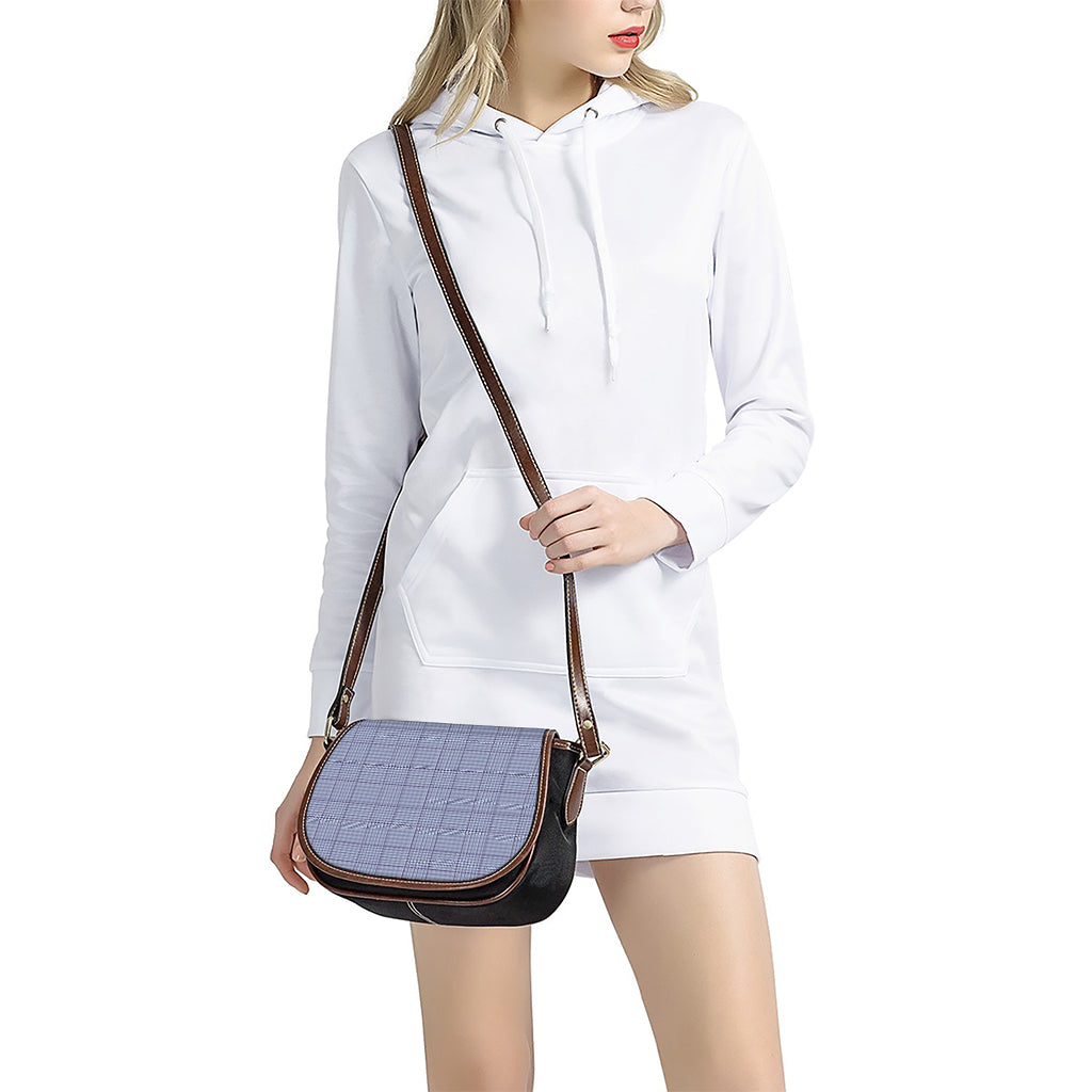 Blue Prince of Wales Check Print Saddle Bag