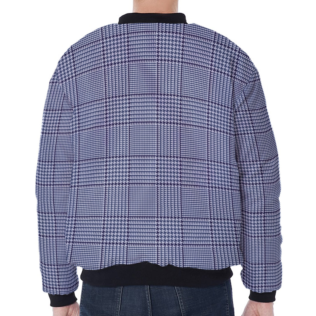 Blue Prince of Wales Check Print Zip Sleeve Bomber Jacket