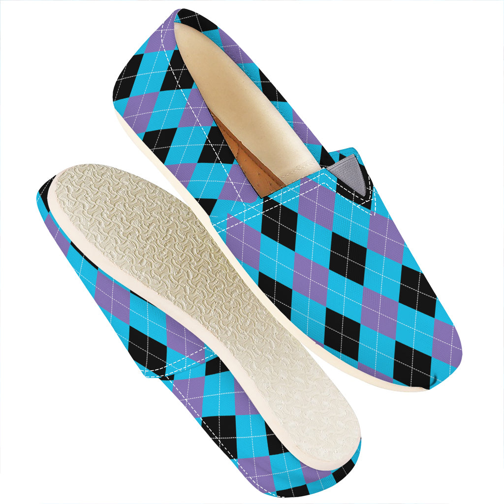 Blue Purple And Black Argyle Print Casual Shoes